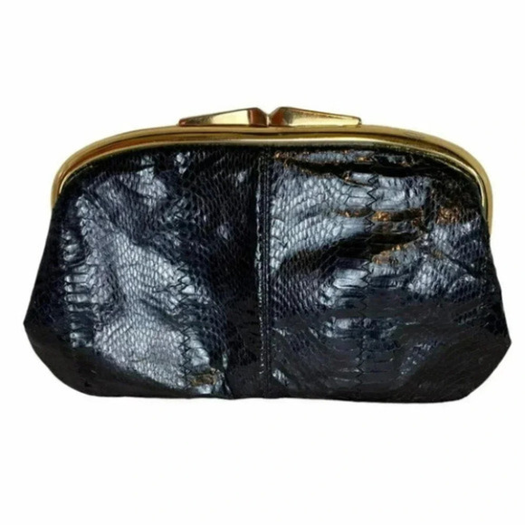 Robert Bestien Vintage black snakeskin clutch with gold closure - Picture 2 of 6